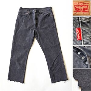 Levi’s 501 Crop Jeans Charcoal Black Wash W32 L26 Raw Scallop Hem